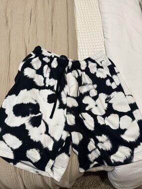 Nike Black and White Tie-Dye Fleece Shorts